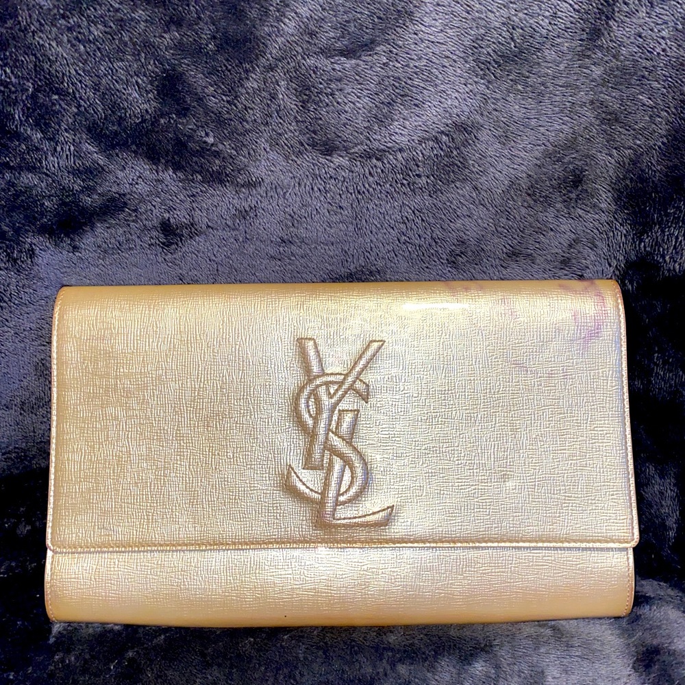Gold paten Leather YSL clutch Purse.